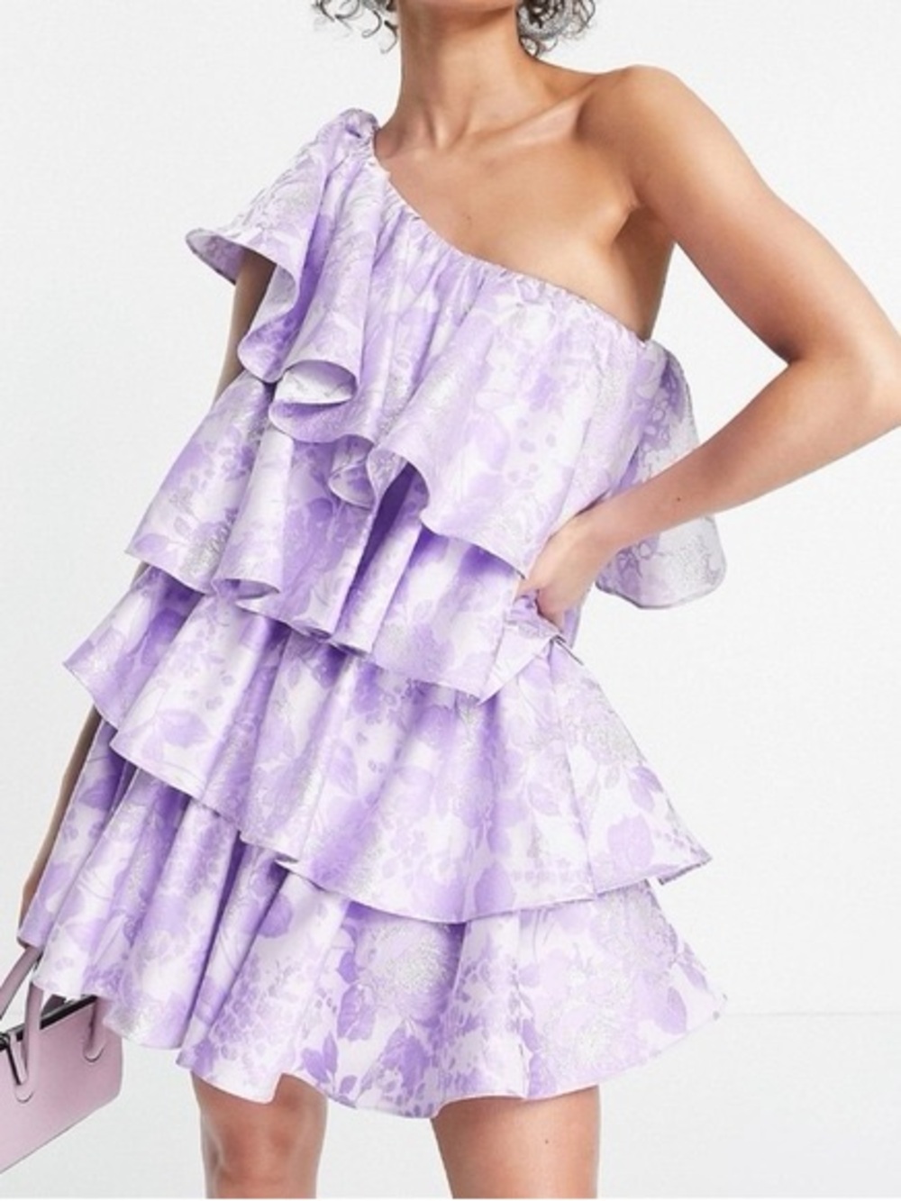 ASOS LUXE- One-Shoulder Lavender Tiered Ruffle Dress